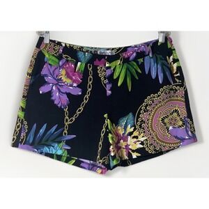 Floral Chain Print Women’s Shorts - Black & Purple